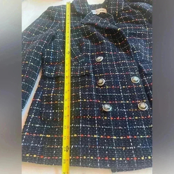 Veronica Beard Rumer Dickey Blazer Jacket 10 Tweed Double Breasted Navy Check - Picture 14 of 16
